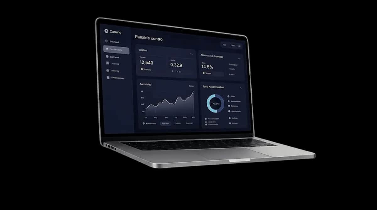 Laptop dashboard with control metrics for internal operations